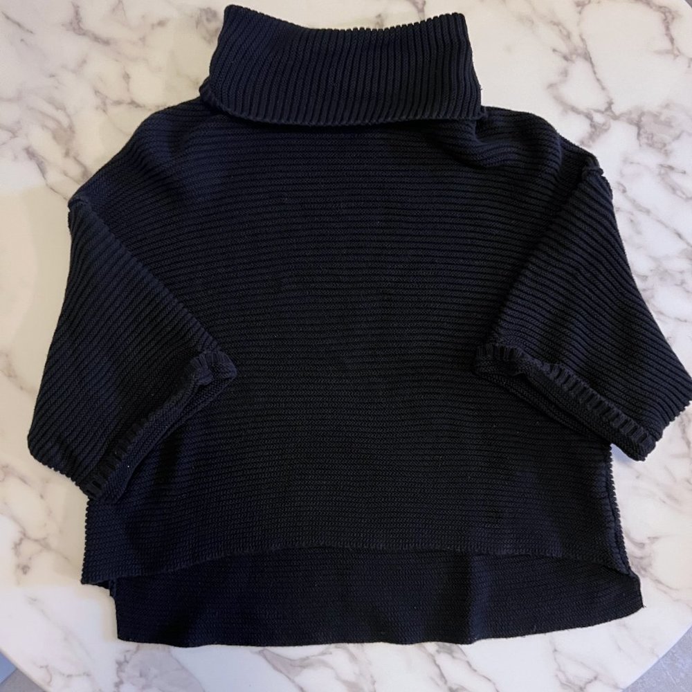 Free People Black Ribbed Turtleneck Top